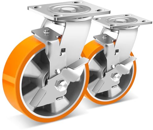 W B D WEIBIDA Ruedas Giratorias Industriales 150mm con Freno, 570KG por Unidad, Ruedas para Muebles con Núcleo de Aluminio, Ruedas Pesados de Poliuretano Duradera, para Instrumentos Grandes,Juego de 2