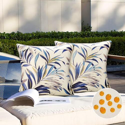 2 Piezas Funda de Cojín 40x40 Exterior Impermeable Funda Almohada Lino Plantas Tropicales Impresión Funda Almohadas Decorativas Modernas para Habitacion Patio Jardín Balcón Sofá