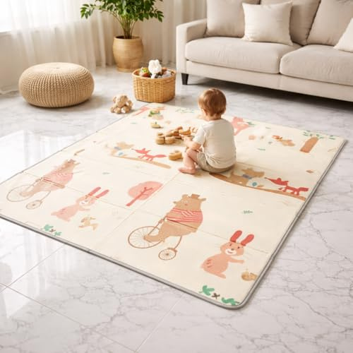LulluLab Tappeto Gioco Bambini Neonati, Montessori. Pieghevole, reversibile, impermeabile. 180 x 150 x 1. in Schiuma Per Bimbi. Per la Camera del Bambino o della Bambina.