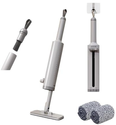 Mini mocio portatile auto-strizzante, a mano libera, piatto, rotabile, con spazzola per la pulizia delle fessure e 2 panni in microfibra riutilizzabili, sistema di pulizia del pavimento per bagno,