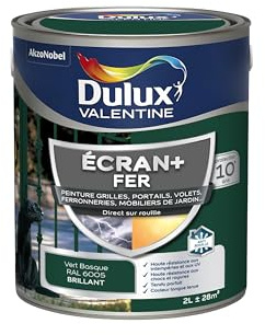 Dulux Valentine Peinture Ecran+ Fer Intérieur/Extérieur - Haute résistance aux intempéries, aux UV, chocs et rayures - Vert Basque 2 L