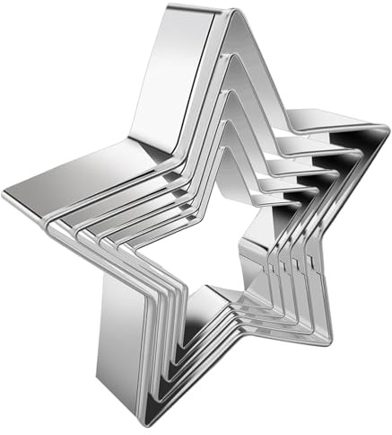 Christmas Cookie Cutter,5 Pcs Stainless Steel Biscuit Cutters,Stars Pastry Cutter for Baking Biscuit Cake Kids Gingerbread Mince Pie Snowflake Molds on Christmas Day Kids Party