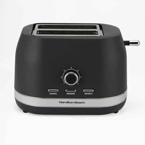 Hamilton Beach Toaster 2 Slice, Ella, 800W, Wide Slots, 7 Variable Browning Levels, Defrost, Cancel & Reheat Settings, Removable Crumb Tray, Integrated Cord Storage, Matte Charcoal - HBT1322MCH