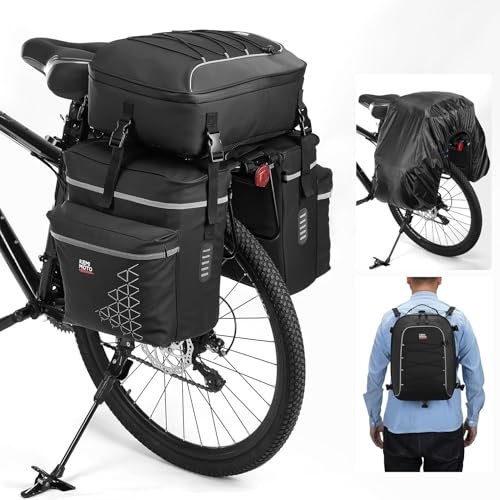 KEMIMOTO 3 IN 1 Gepäckträgertasche, Wasserdicht Fahrradtaschen für Gepäckträger, 52L Fahrradtaschen-Set mit Regenschutz, Multifunction Rucksack und Umhängetasche für e Bike MTB