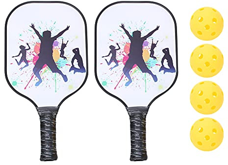 Pickleball Paddle Racket Fibre de carbone Poignée antidérapante Accessoires de sport pour l'intérieur Utilisation extérieure PP Matériau de base 395 mm Longueur 200 mm Largeur Raquette X 2 Ball X 4