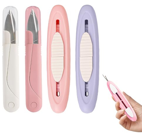 Needle Threaders, 2 Pcs 2 in 1 Needle Threader Seam Ripper +2 Pcs Scissors, Sewing Accessories, Quick Sewing Thread Removal Tools for Needlework DIY Tool Craft Hemlines, Pockets, Sewing