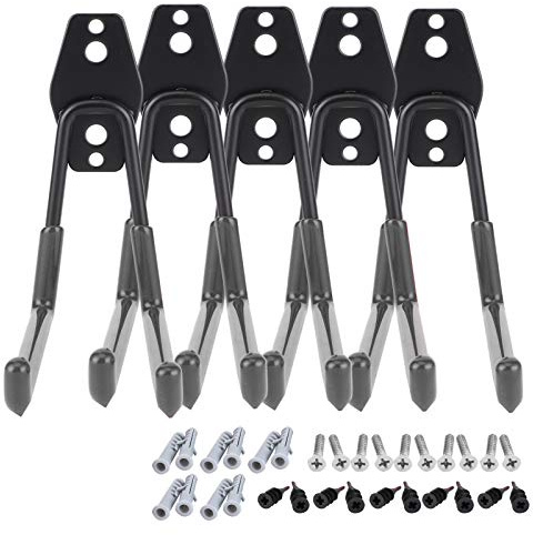 plplaaoo Gancio per garage, montaggio a parete, per carichi pesanti, per garage, per utensili elettrici, biciclette, pale, tubi di ferro, nero, 5 pezzi, 13 x 12,5 x 6 cm. (Nera)