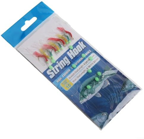 Comgooldool Sabiki-Rig Bait with 10 Hooks, Stainless Steel Feather Lures for Sea Fishing Mackerel Herring Smelt Sardines, Deep Water String Hooks with Snap Swivel, Random Color(10#)