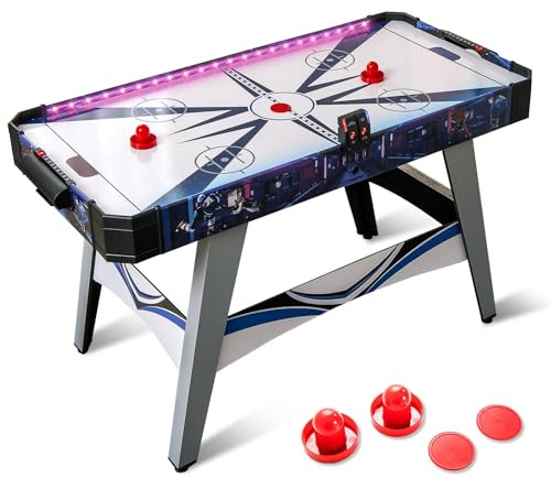 GOPLUS Mesa de hockey de aire de 137 cm con indicador de puntos y luces LED, mesa de juego con 2 discos y 2 deslizadores para niños, mesa de hockey aéreo para sala de juegos, oficina y hogar
