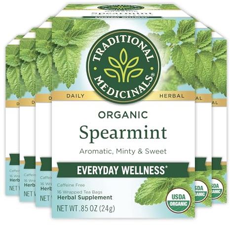 Traditional Medicinals Tea, Organic Spearmint, Supports Everyday Wellness, Healthy & Refreshing, 96 Tea Bags (6 Pack)