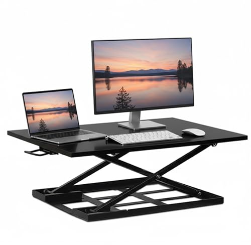 Mount-It! Standing Desk Converter 32 x 22 – Sit Stand Desk Riser with Gas Spring Lift, Slim 2.5 Low Profile, Height Adjustable Desktop Workstation, Preassembled Sit-Stand Solution for Home & Office