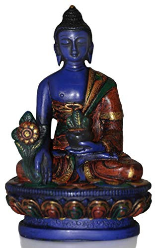 BUDDHAFIGUREN Estatua de Buda - Buda de la Medicina 11,5 cm - Resina - pintada de azul