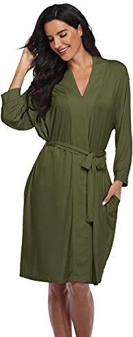 Super Shopping-zone Women's Kimono Robes Short Lightweight Soft Knit Robe Ladies Bathrobe Sleepwear, Army Green