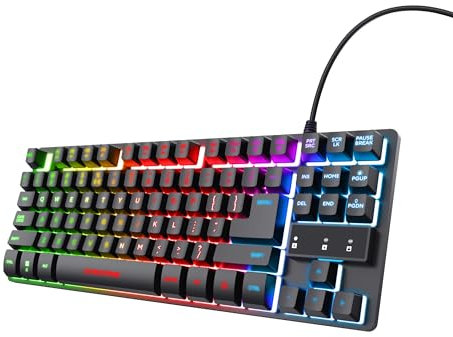Trust Gaming Tastiera GXT 833 Thado, in Metallo con illuminazione LED Multicolore, Layout Italiano QWERTY, Design Compatto TKL (più piccolo del 20%), Anti-Ghosting, USB Plug & Play, PC/Computer