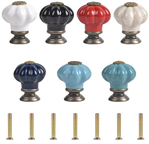 HQdeal Pomelli per Mobili 7 Pezzi Pomoli Ceramica per Mobili,Cassettiera,Armadio da Cucina, Shabby Manopole per Mobili,Maniglie per Porte in Stile Vintage Pomelli per Porta Colorati 23mm