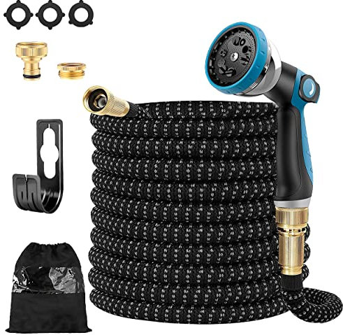 Italdos Tubo Estensibile per Giardino Irrigazione con Pistola a 7 funzioni Getti Acqua in Gomma Tubo Flessibile, Connettori in Ottone da 3/4 e 1/2 (Lunghezza da 7m-22m)