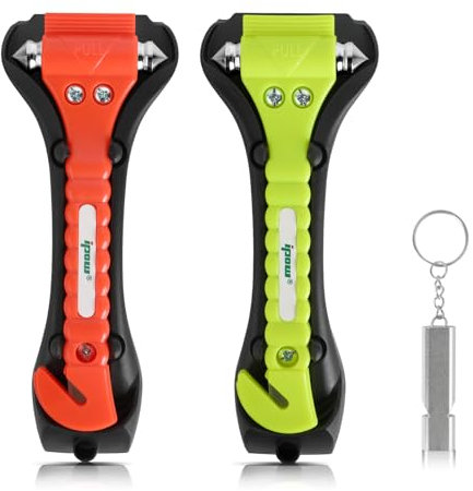 ipow Martillo de Emergencia para Coche, 2 Unidades, para Ventana de Coche, Martillo de Emergencia, Martillo de Seguridad con Cortador de cinturón Integrado para Coche, autobús