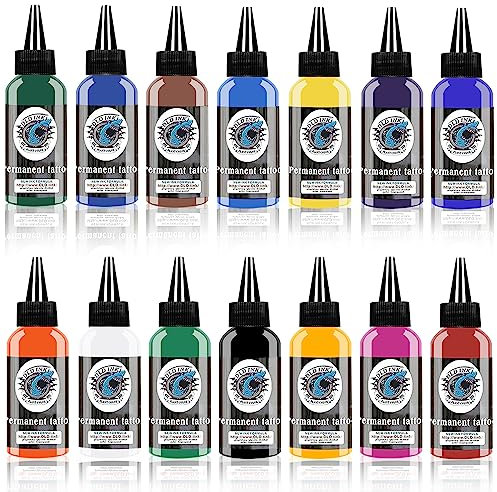 Encre de Tatouage, Lot de 14 encres de tatouage professionnelles – 30 ml d'encre pigmentée pure couleur parfaite pour la micro-sculpture, le maquillage, la beauté, la peinture corporelle et l'art