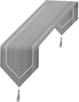 Dark Gray Table Runner, 12.5*70.8 inches Table Runner with Tassels, Home Decoration Table Decoration for Dining Room/Restaurant/Banquet/Christmas Decoration