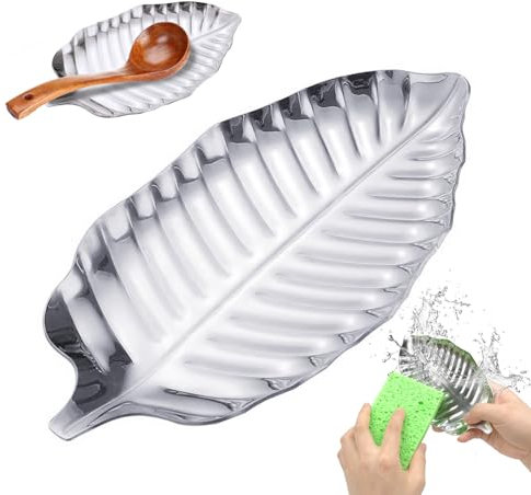 Repose Cuillère Cuisine, Porte Cuillere Cuisine en Acier Inoxydable Argent Pose CuillereCcuisson en Forme de Petite Feuille pour Louches Pinces Spatule pour Cuisinière