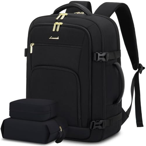 LOVEVOOK Handgepäck Rucksack Damen Herrn, Groß 50L Reiserucksack Flugzeug Travel Backpack für 18 Zoll Laptop, Carry On Cabin Reisetasche Rucksack Airbag für Reise Business Wandern Weekend Schwarz