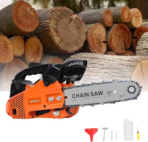 12 Inch Petrol Chainsaw, 25.4CC 2-Cycle Top Handle Chainsaw Petrol Powered, Handheld Cordless Chainsaw for Tree Wood Cutting