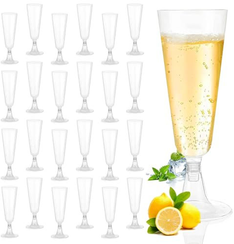 25 Piezas Copa de Champán de Plástico, Copas de Champán Transparentes, 150ml Vino Reutilizable Copas de Plastico, Vaso de Plástico Reutilizable para Fiestas de Cumpleaños, Bodas y Jardín