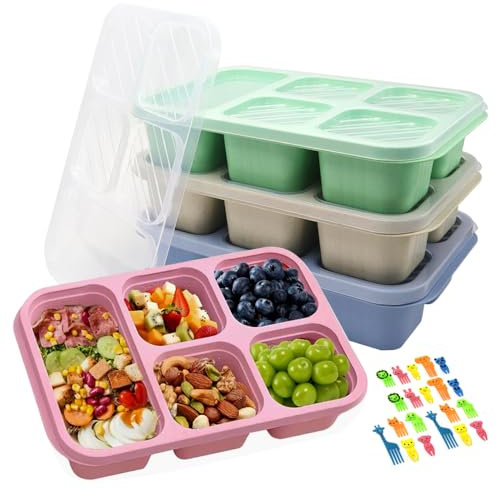 GYSRXS 4 Piezas Snack Box Compartimentos Caja de Aperitivos Bento Lonchera Compartimentos con Tapa y 20×Tenedor de Frutas Preparación de Comidas para Escuela Trabajo Picnic