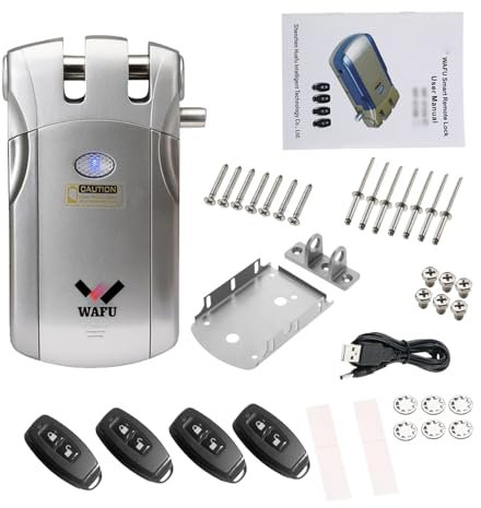 WAFU Bloqueo de Control Remoto Inalámbrico Método de Bloqueo de Tigre con 4 Teclas Remotas, Alimentación USB, para Control de Acceso a Smart Home Villa Office (Plata)