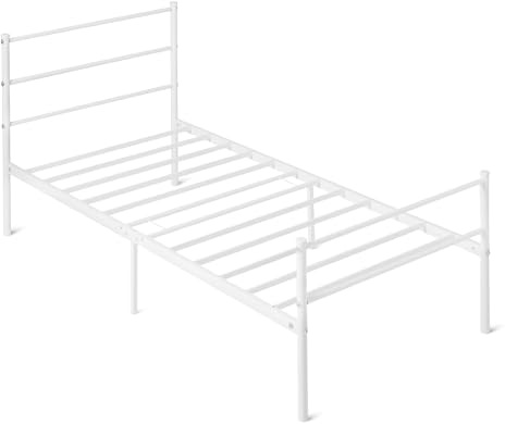 Amazon Basics, Giroletto con testiera, antiscivolo con doghe in acciaio, metallo non pieghevole, 90x200cm, singolo, bianco