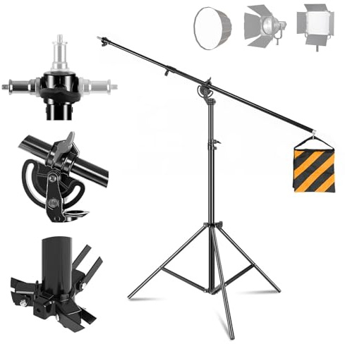 Stativo Fotografico 400cm, Treppiede Fotocamera Stativo Luci Fotografiche con 186cm Asta Telescopica Sacco di Sabbia Pesanti e vite da 1/4 per Softbox Monolight Riflettore