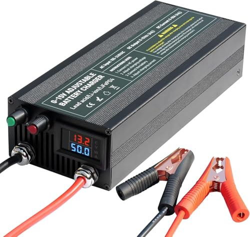 Chargeur Intelligent LiFePO4 14,6V 60A, Chargeur de Batterie Réglable 0-15V/0-60A, Charge Rapide pour Batterie 12V avec Fonction de Charge d'entretien pour Voiture, Moto, Bateau