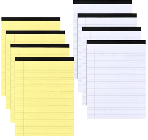 Daelesr Legal Pad A4, Blocco Note Legale, Blocchi Colorati Legali 29,5 x 21,4 cm, Blocchi di Carta Foderati, Blocchi Fogli a Righe, per Scuola, Casa, Ufficio (50 Fogli/Blocco) (8, Giallo + Bianco)