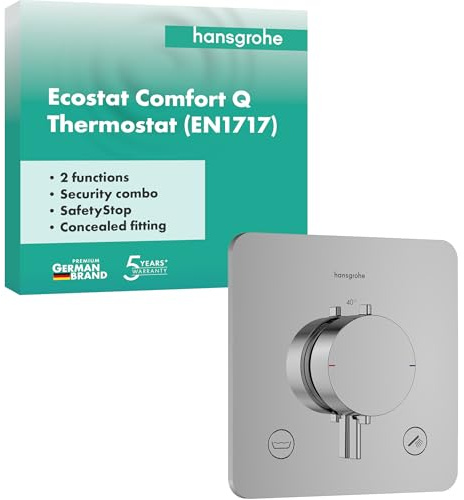 hansgrohe Ecostat Comfort Q – duschtermostat infälld med säkerhetskombination, duscharmatur med säkerhetslås (SafetyStop) vid 40 °C, termostat för duschen, 2 konsumenter, krom, 33717000