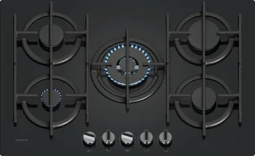 NEFF, N70, T27PIQ4S0, 75cm Gas Hob with 5 burner, 4.0kW Wok burner, Optimised FlameSelect, 5 Dishwasher suitable cast iron pan supports, Detachable metallic sword dials, Black Tempered Glass