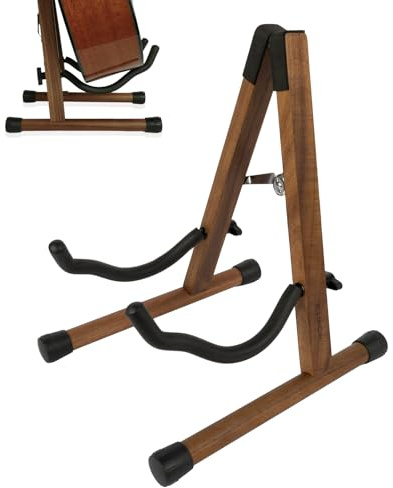 STRICH Wood Guitar Stand, A-Style Folding Acoustic Electric Floor Guitars Stand, Wood Ukulele Holder for Bass, Cello, Mandolin, Banjo, SGS-02