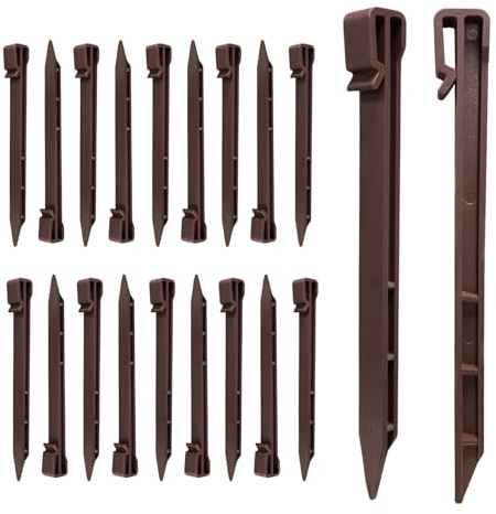 Meision 20 clavos de plástico para tierra, 25 cm, borde de césped de plástico resistente, piquetas de plástico, adecuadas para suelos blandos en césped y jardines, color marrón