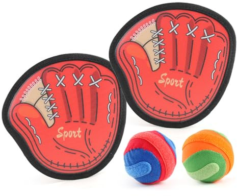 Gioco Lancia e Cattura la Palla, Set di 2 Palline Adesive con da Baseball e Palline Adesive Gioco All'aperto per Sport in Famiglia in Piscina in Cortile (2 + Paddle)
