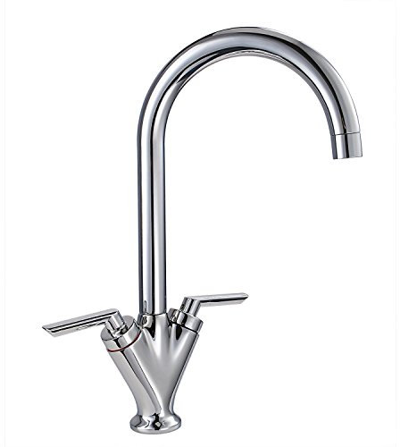 Kitchen Taps Hapilife Swan Dual Lever Kitchen Mixer Taps 1 Hole Chrome Vintage Style Brass Sink Mixer Tap Twin Lever 360 Swivel Spout Traditional Faucet