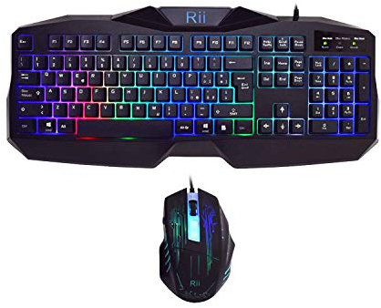 Rii Gaming RK400 (layout ITALIANO) - Tastiera italiana da gioco + Mouse da gioco 2000 DPI (Retroilluminati a LED 7 colori)