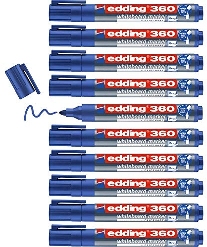 edding 360 Whiteboardmarker - blau - 10 Whiteboard Stifte - Rundspitze 1,5-3 mm - Boardmarker abwischbar - für Whiteboard, Flipchart, Magnettafel, Pinnwand, Memoboard - Sketchnotes - nachfüllbar
