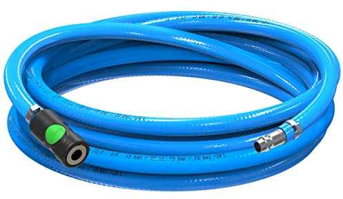 AUPROTEC set de manguera de aire comprimido Ø 10 mm interior 10 m, Manguera de PVC con acoplamiento de seguridad Prevost S1 para compresores de aire, Manguera de compresor AUPROTEC altamente flexible