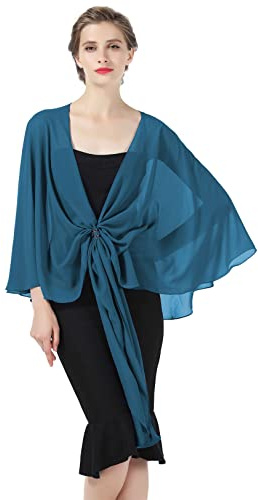 BEAUTELICATE Femme Étole Châle En Mousseline De Soie Elégant Foulard Écharpe Cape Transparent Grande Taille Pour Robe De Soirée Mariée Mariage Cérémonie D'été(Taille Unique, Bleu Sarcelle)