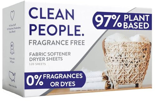 The Clean People Fabric Softener Sheets - Dryer Sheets - Softens & Removes Static Cling - Vegan Laundry Softener, Essential Oils (120 Count, Fragrance Free)