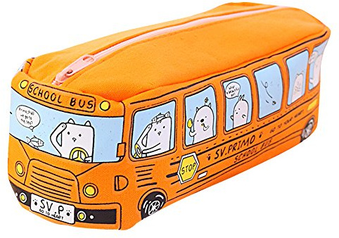 FOUTP 1PC Trousse Crayons Grande Capacité Trousse Anime Bus Scolaire Sac Enfants étudiant Élève Papeterie Pouch Pencil Case Scolaires Bureau pour Garçon Fille Ado Étudiant (Orange)