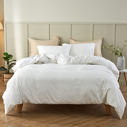 Simple&Opulence Linen Duvet Cover King,Natural Linen Cotton Duvet Cover with Pillowcase,King Size Bedding Set,Soft Warm Breathable Bed Quilt Cover with Button Closure,230x220cm,White