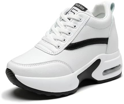 JAOOUU Sneakers Donna Zeppa Scarpe da Ginnastica Moda Casual Sportive Running Fitness Tacco Zeppa 9 CM Bianco 39EU