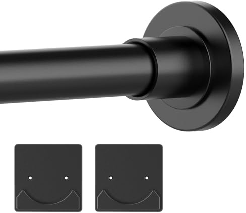 Thestoa Shower Curtain Rod Adjustable 30-80 with Holder, Anti-Rust Shower Rod & Spring Tension Shower Rod No Drill, Black Shower Curtain Rod for Bathroom Tension Rod