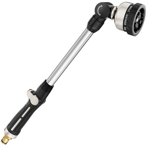 FANHAO Garten Gießstab Metall, 45cm Lang Gartenbrause mit Daumensteuerung, 180° schwenkbaren Kopf Stabbrause, 9 Sprühbilder Bewässerung Zauberstab für Blumenampeln und Sträucher -Schwarz