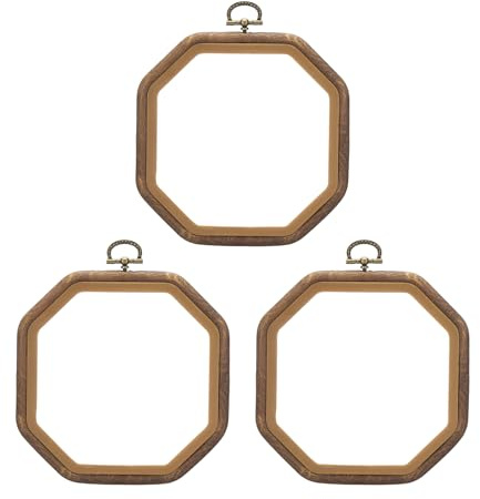 PATIKIL 6x6inch Embroidery Hoops, 3Pieces Imitated Wood Octagonal Frame Cross Stitch Hoop Ring for Embroidery Art Craft Sewing Ornaments Hanging Decoration